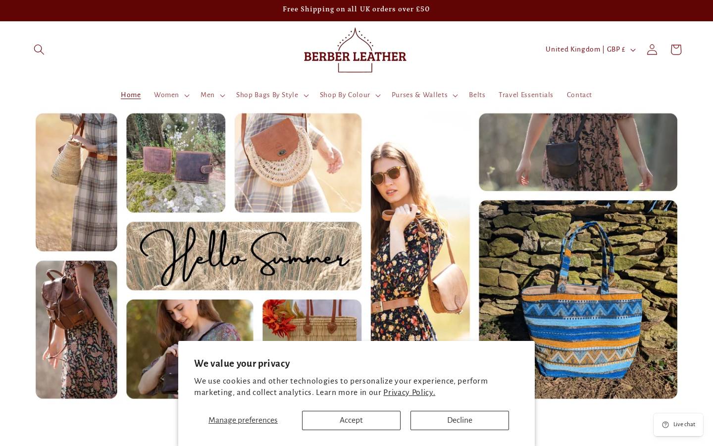 Berber Leather homepage screenshot