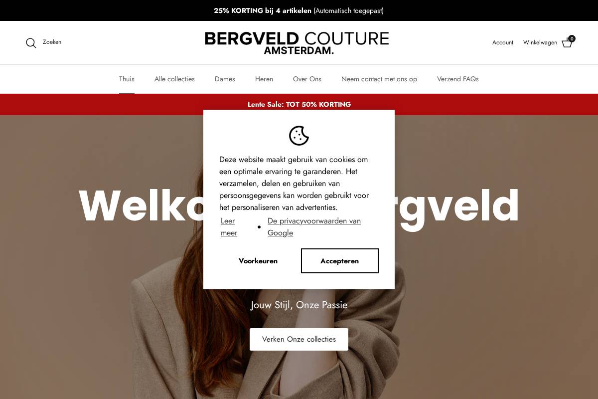 Bergveld Couture homepage screenshot