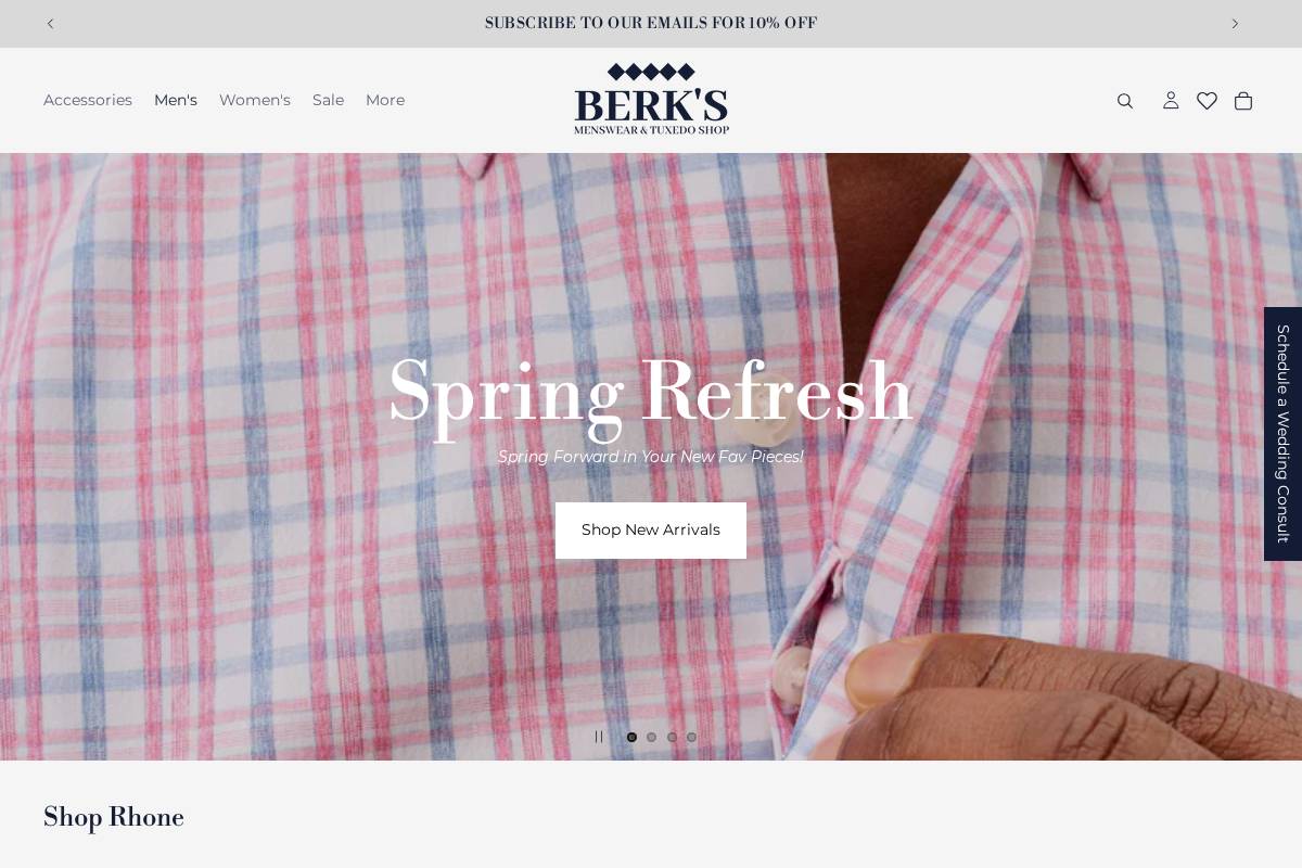 berksmenswear.com homepage screenshot