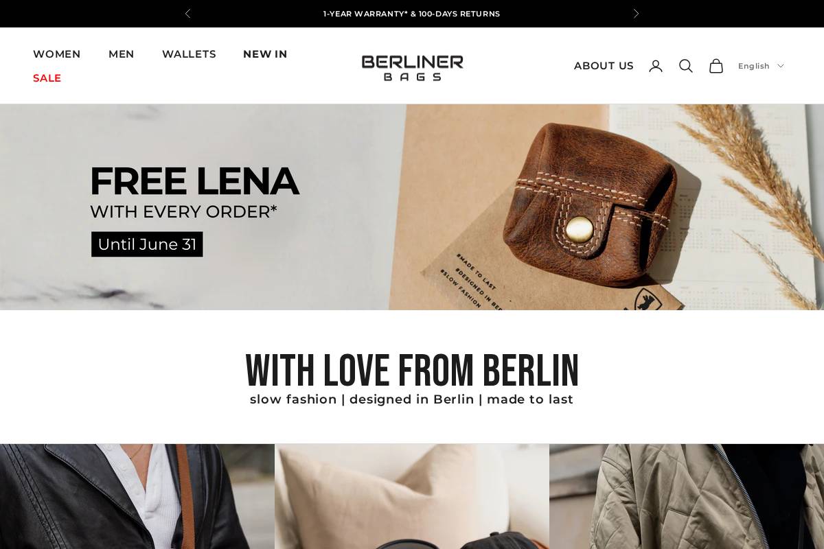 Berliner Bags homepage screenshot