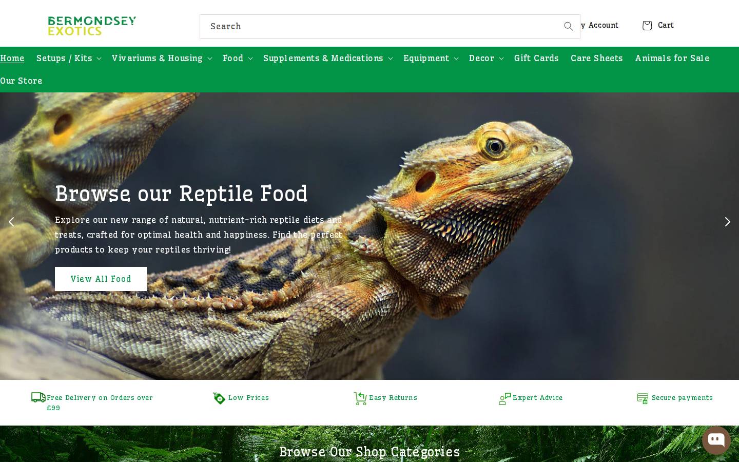 Bermondsey Exotics homepage screenshot