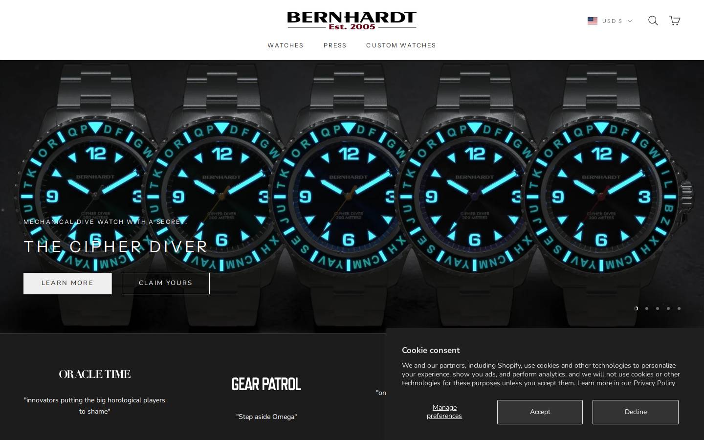 bernhardtwatch.com homepage screenshot