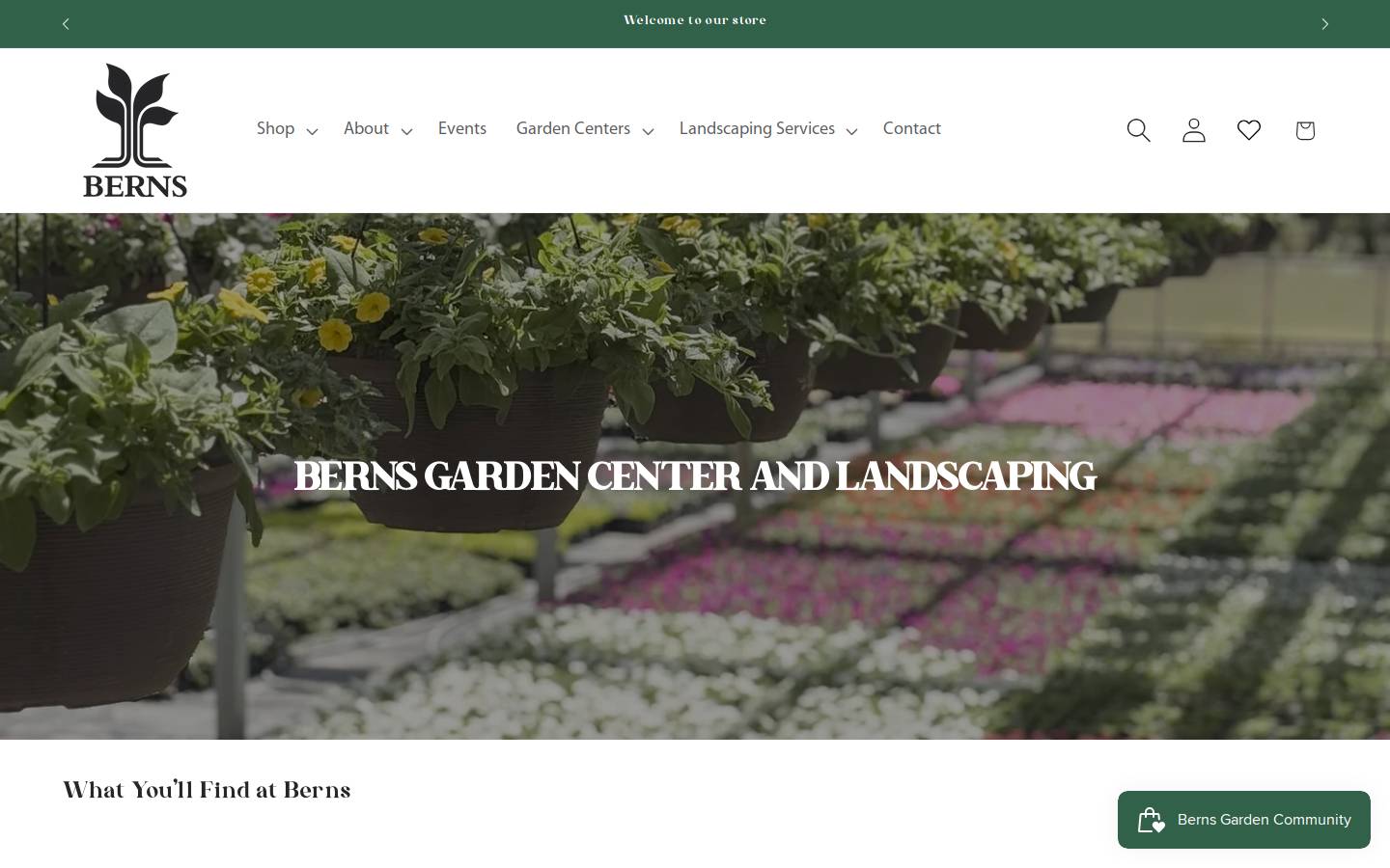 bernsgardencenter.com homepage screenshot