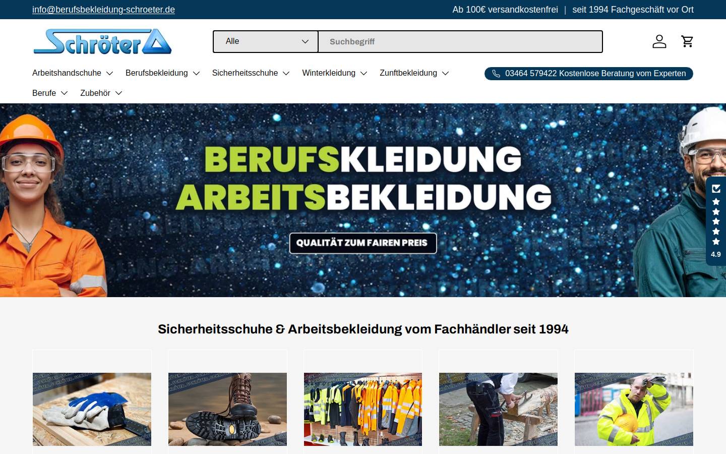 berufsbekleidung-schroeter.de homepage screenshot