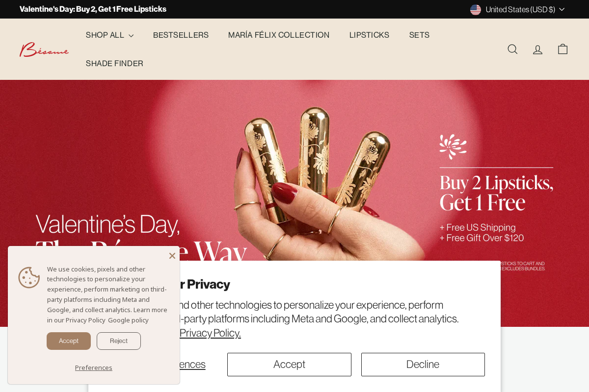 Besame Cosmetics homepage screenshot