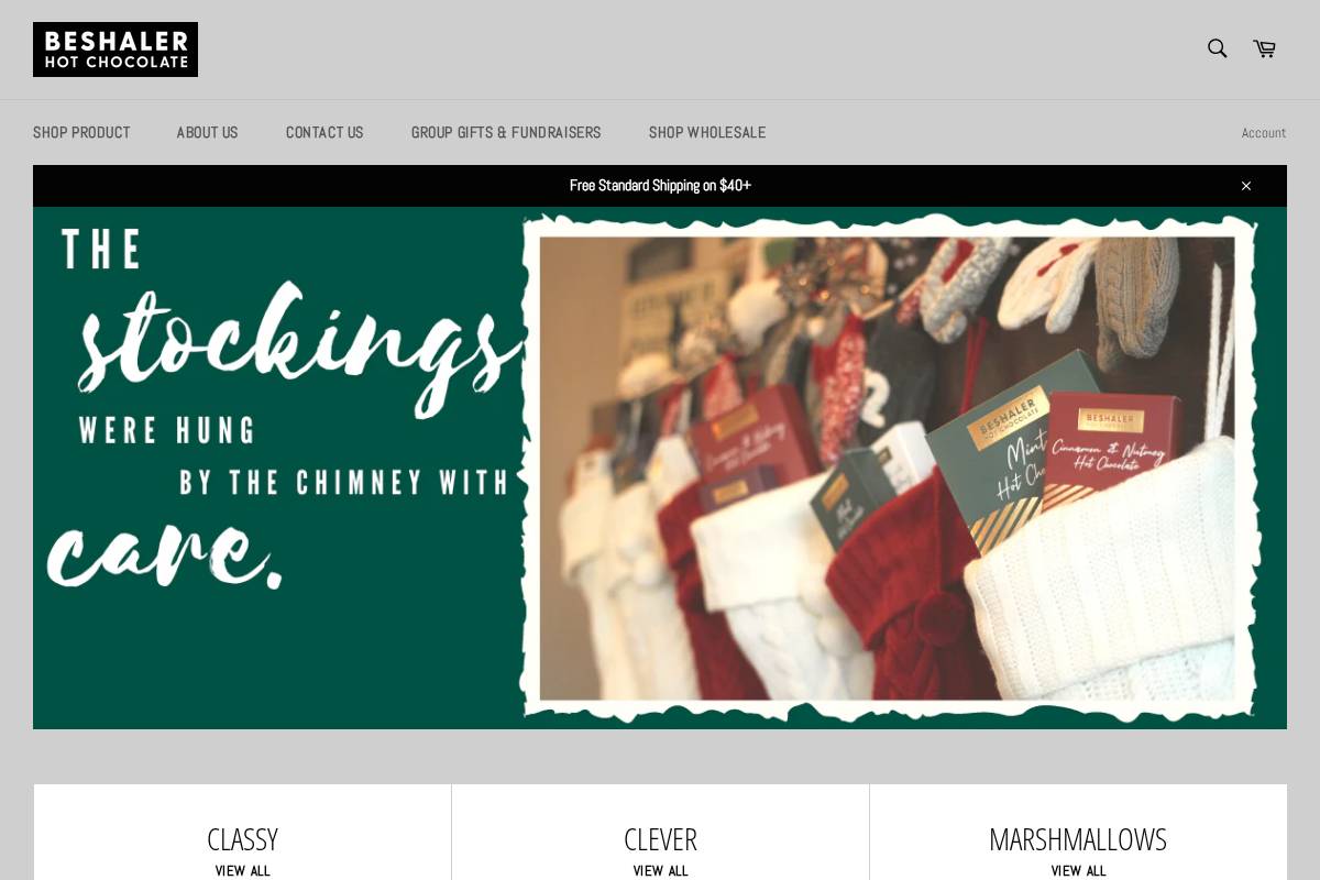 beshalerhotchocolate.com homepage screenshot