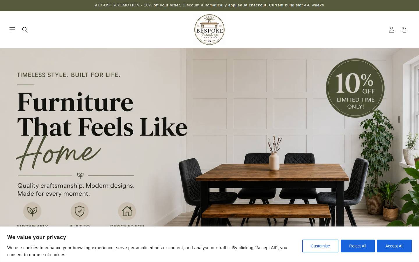 bespokefarmhousefurniture.com homepage screenshot