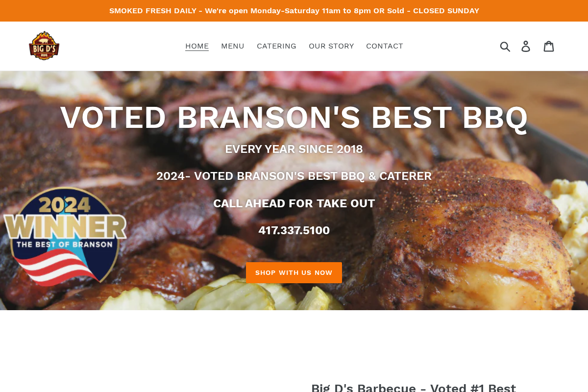 Big D's BBQ Branson homepage screenshot
