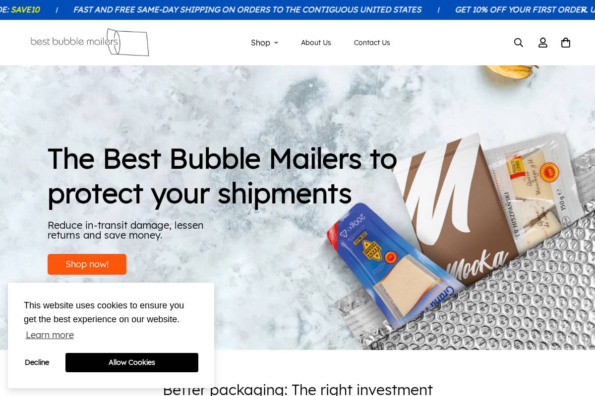 bestbubblemailers.com homepage screenshot