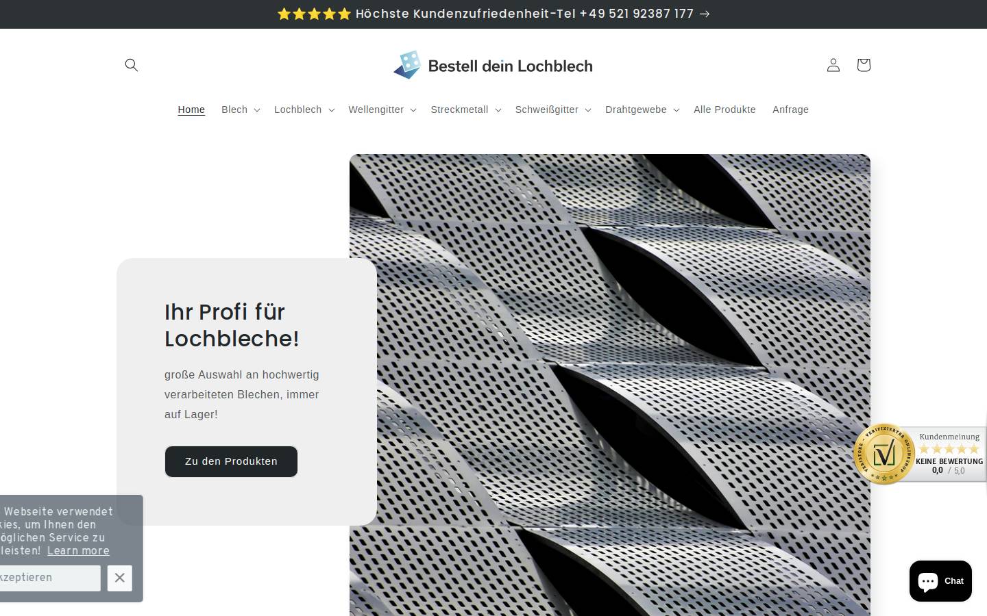 bestell-dein-lochblech.de homepage screenshot