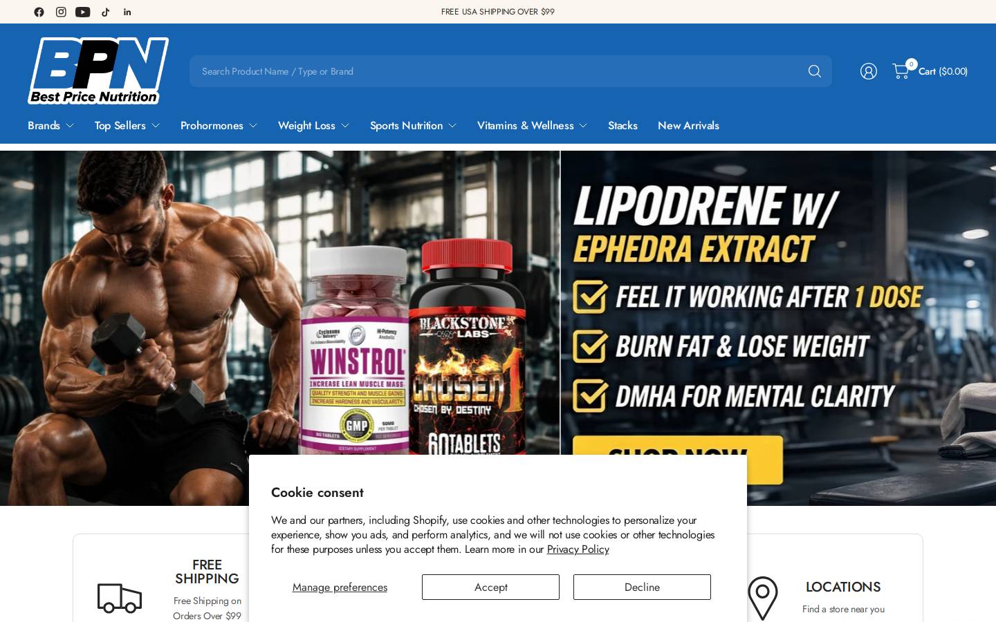 Bestpricenutrition homepage screenshot