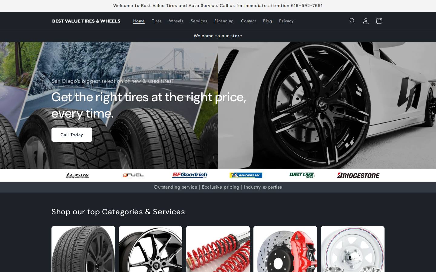 bestvaluetiresusa.com homepage screenshot