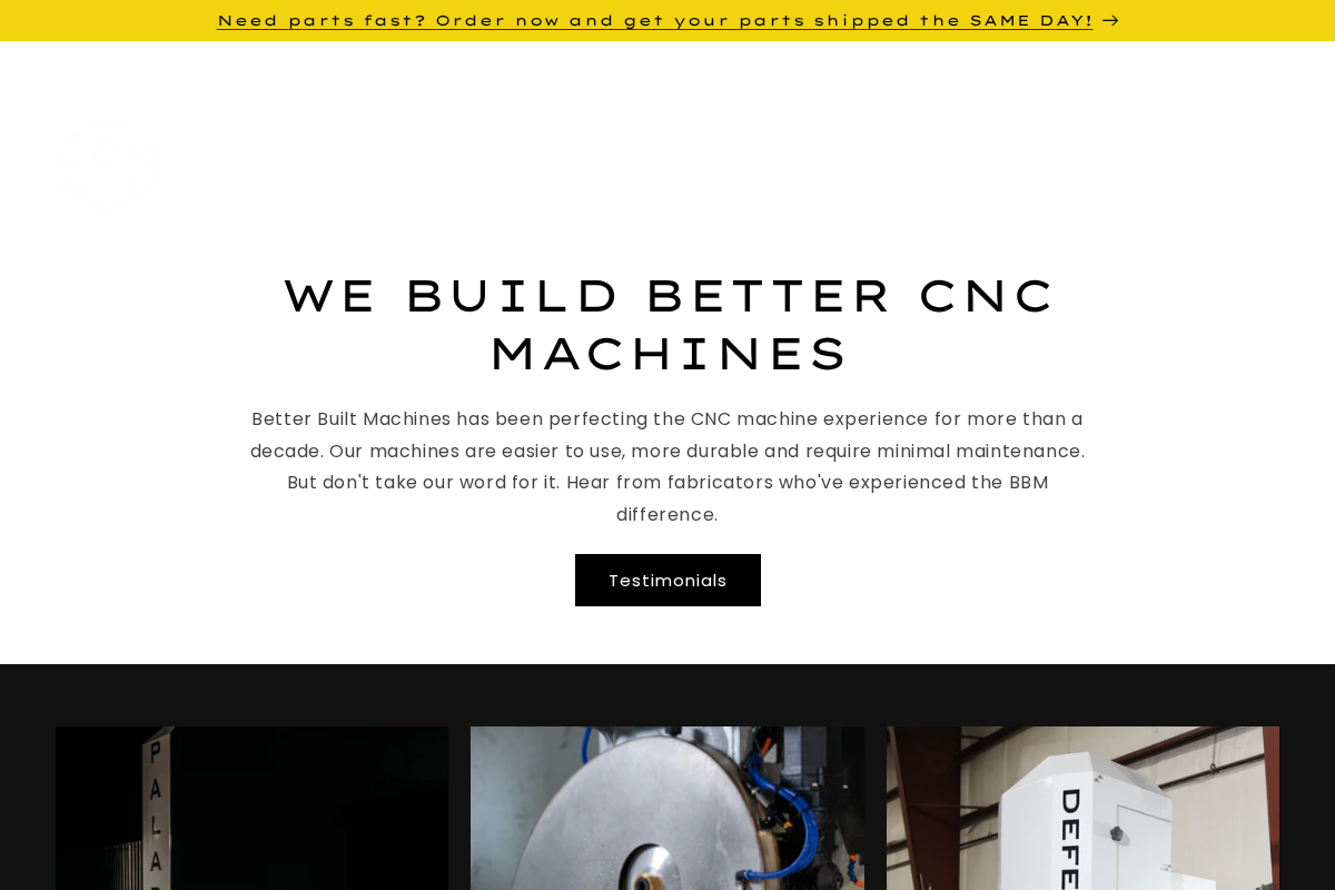 Better Built Machines homepage screenshot