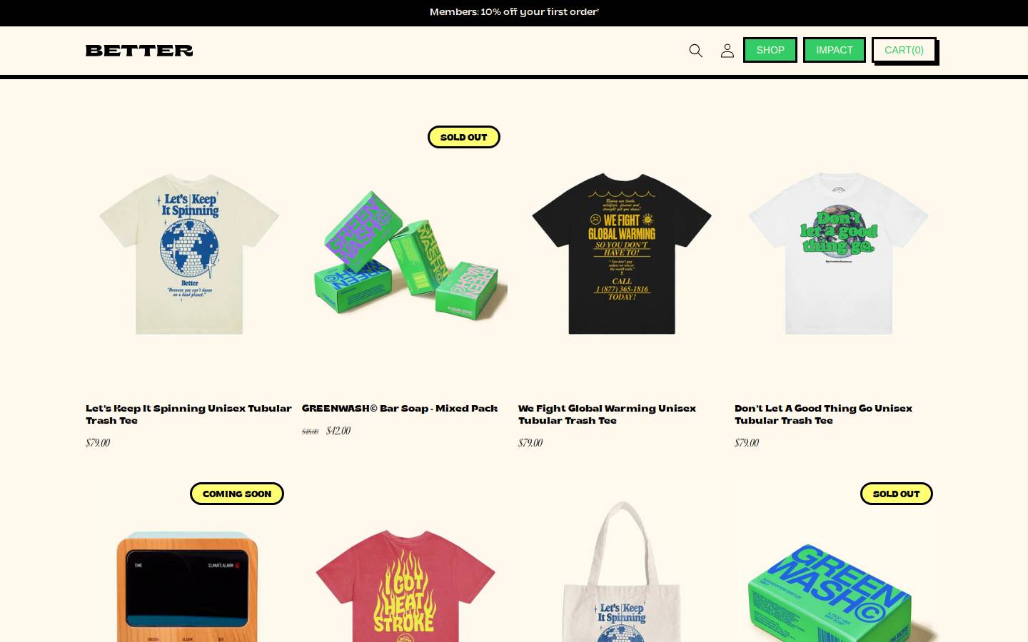 betterclimatestore.com homepage screenshot