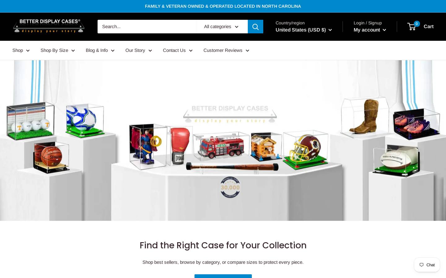 Better Display Cases homepage screenshot