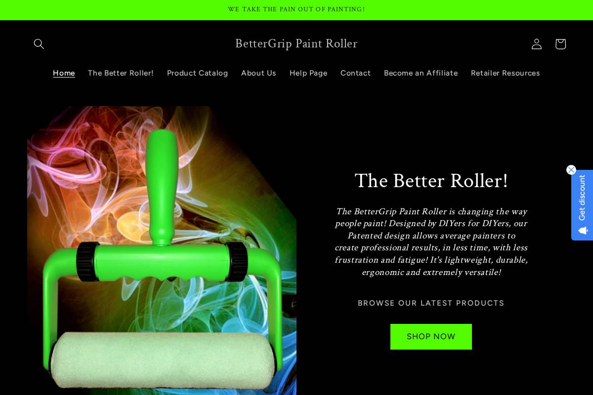 bettergrippaintroller.com homepage screenshot