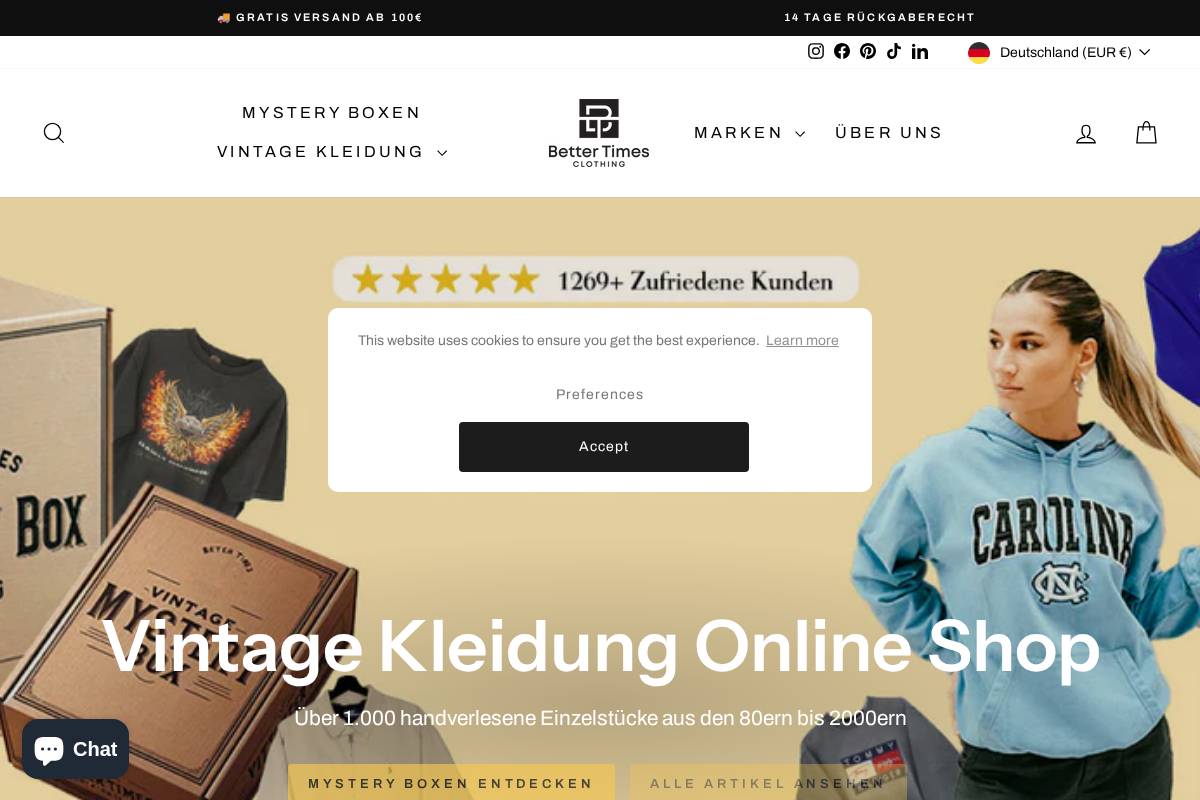 bettertimesclothing.de homepage screenshot