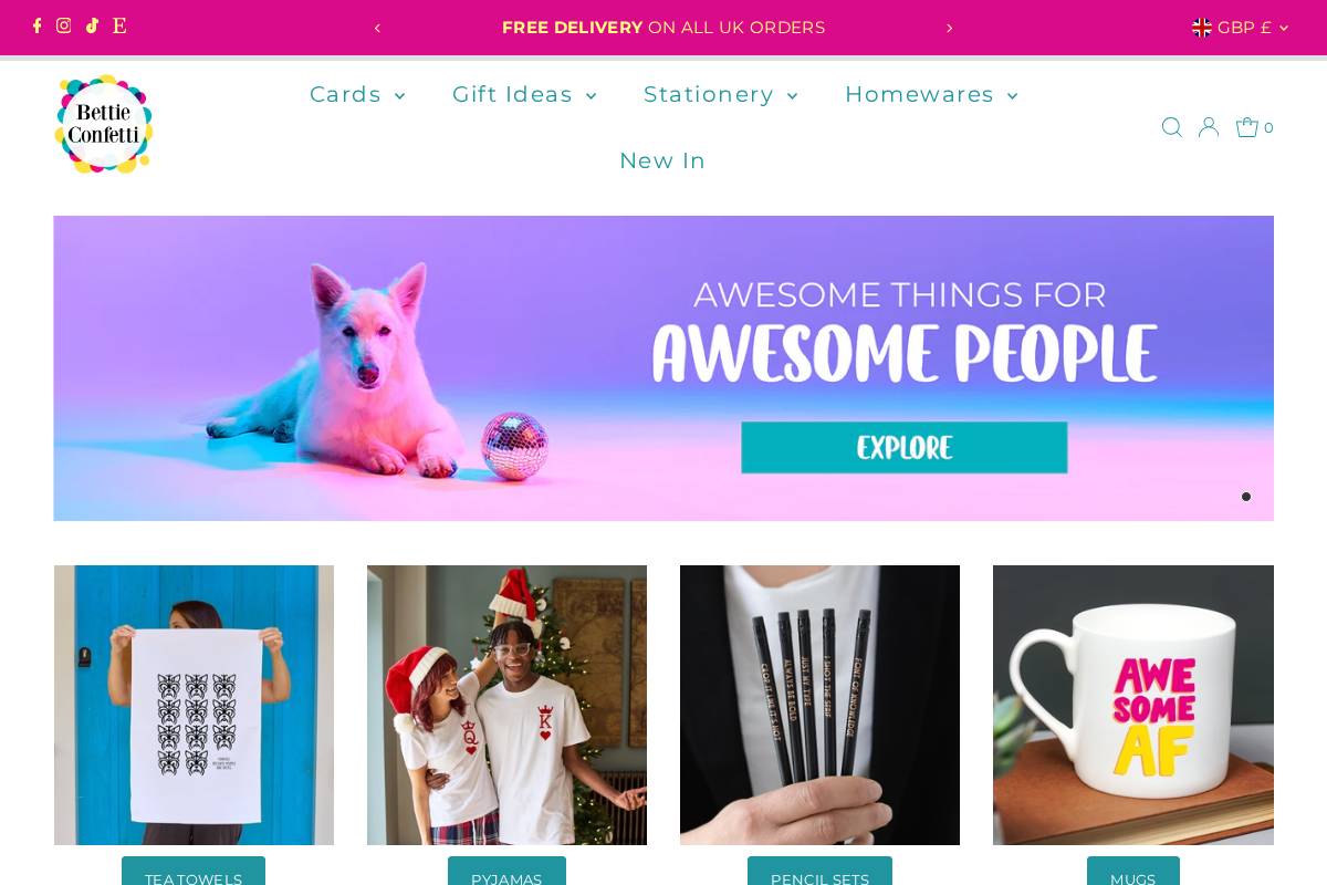 bettieconfetti.com homepage screenshot