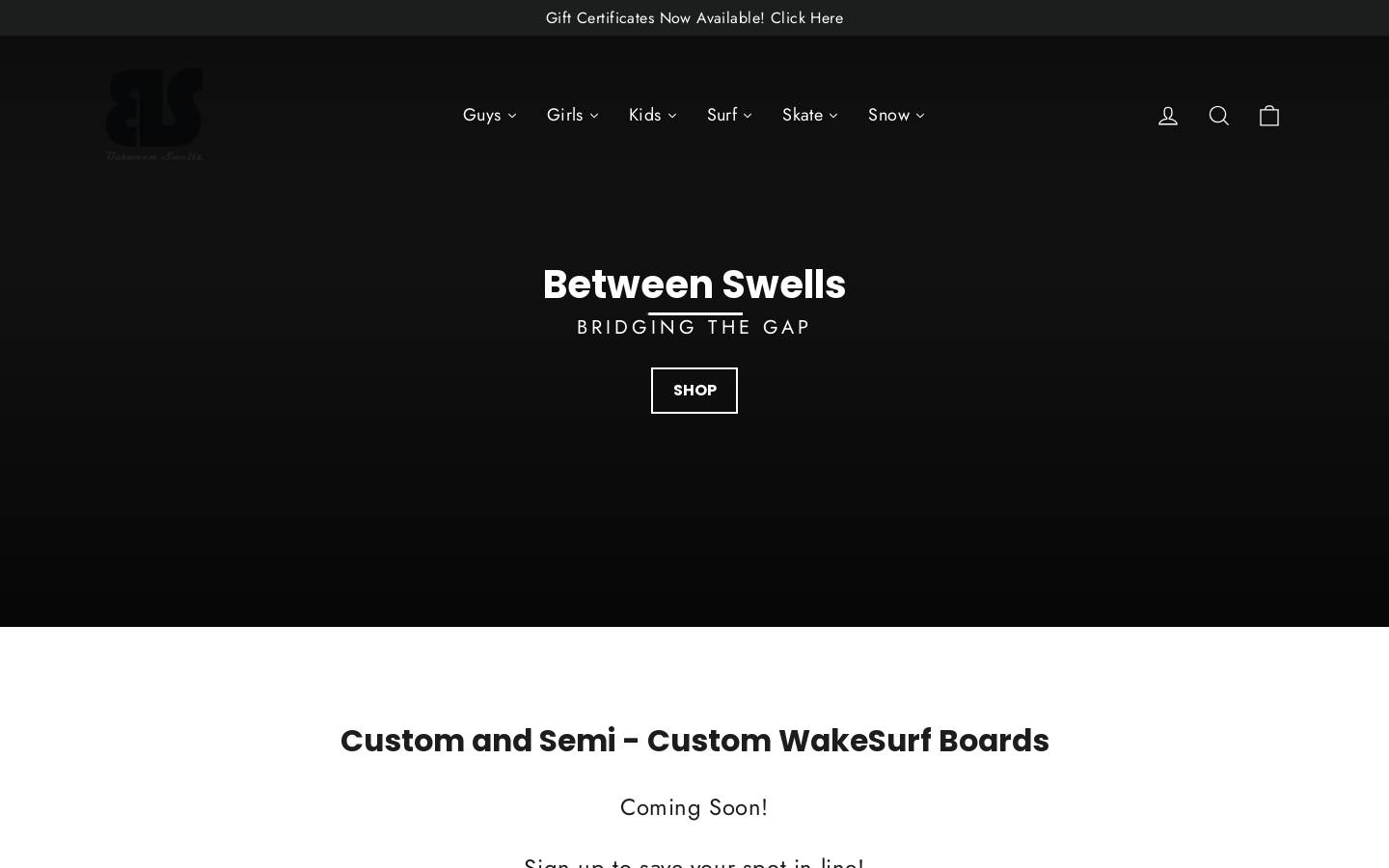 between-swells.com homepage screenshot