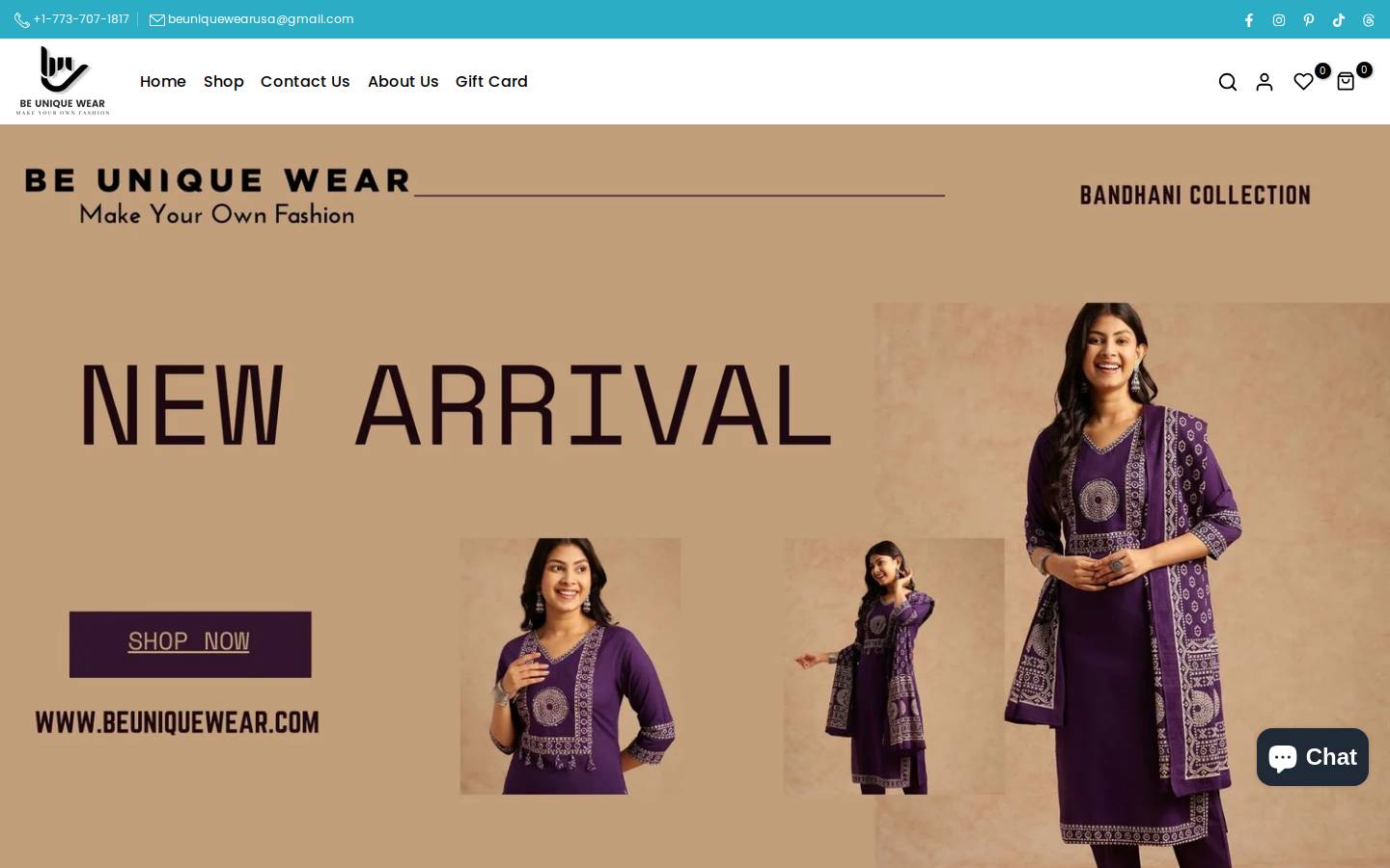 beuniquewear.com homepage screenshot