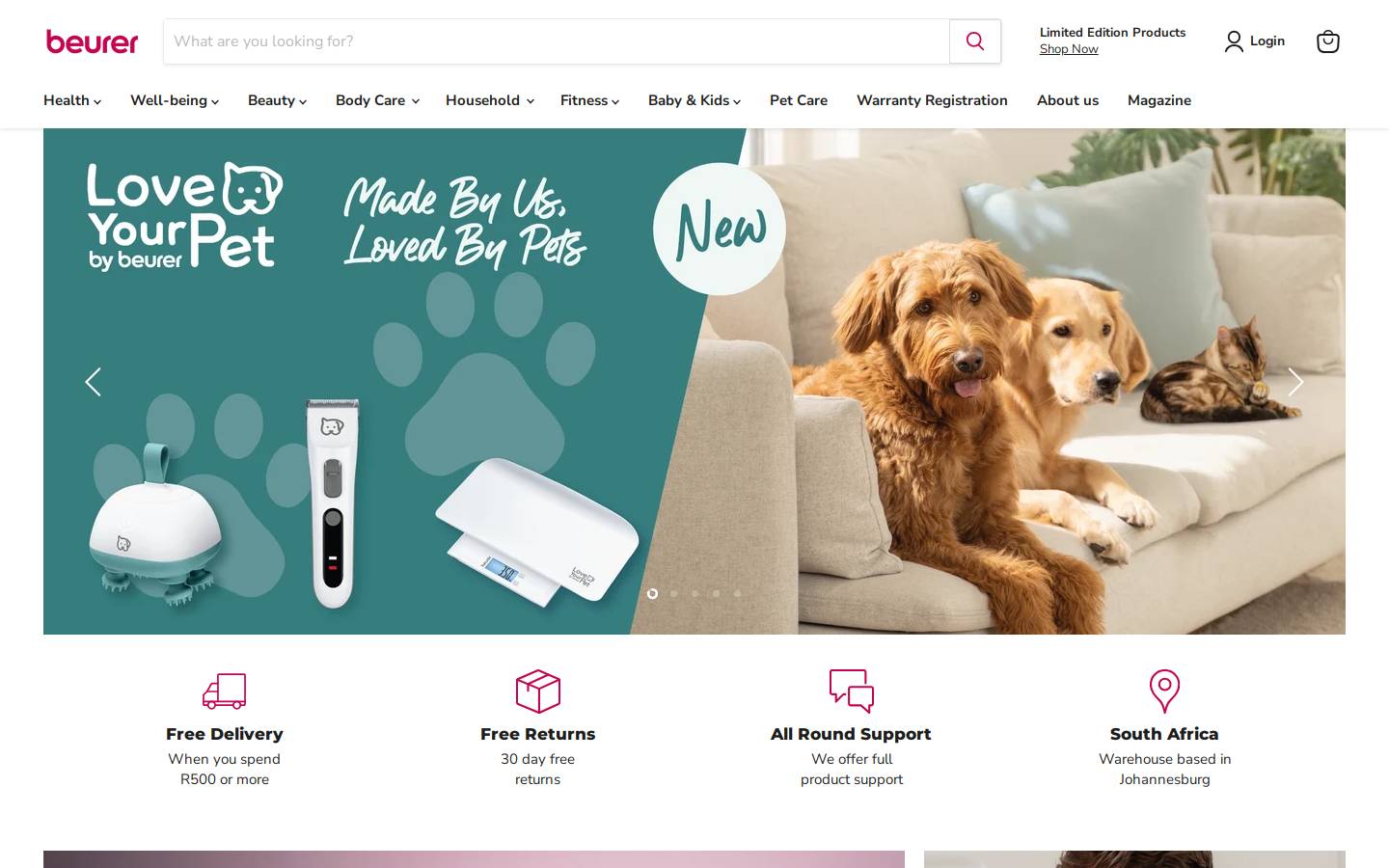 beurer.co.za homepage screenshot