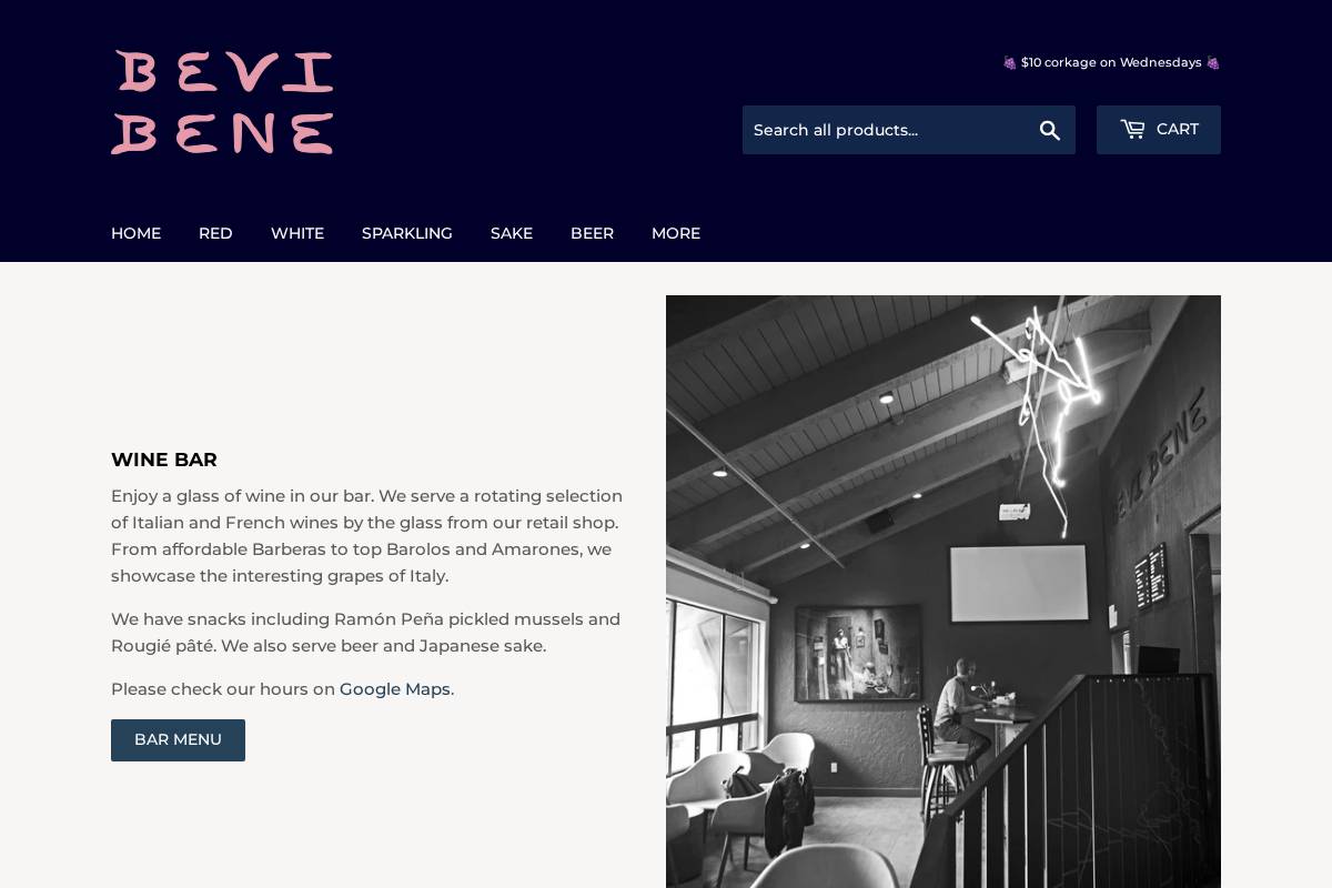 bevibenewine.com homepage screenshot