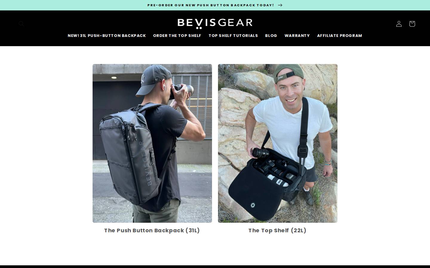 bevisgear.com homepage screenshot