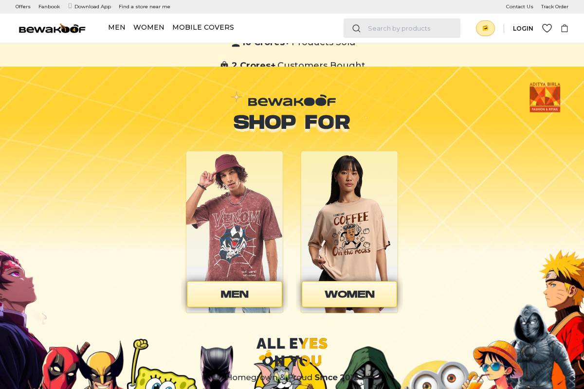 Bewakoof homepage screenshot