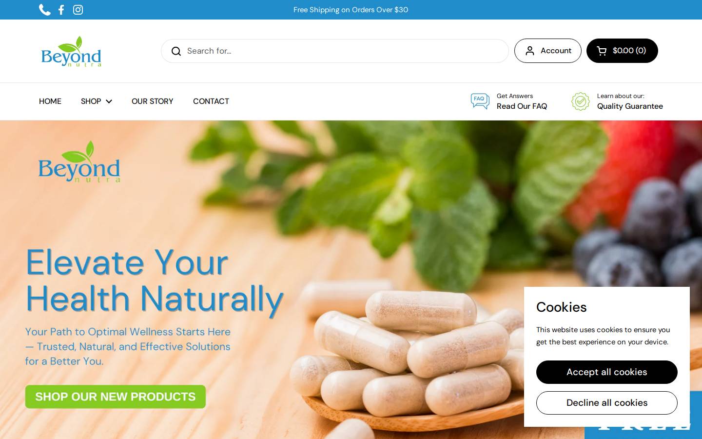 beyondnutra.com homepage screenshot