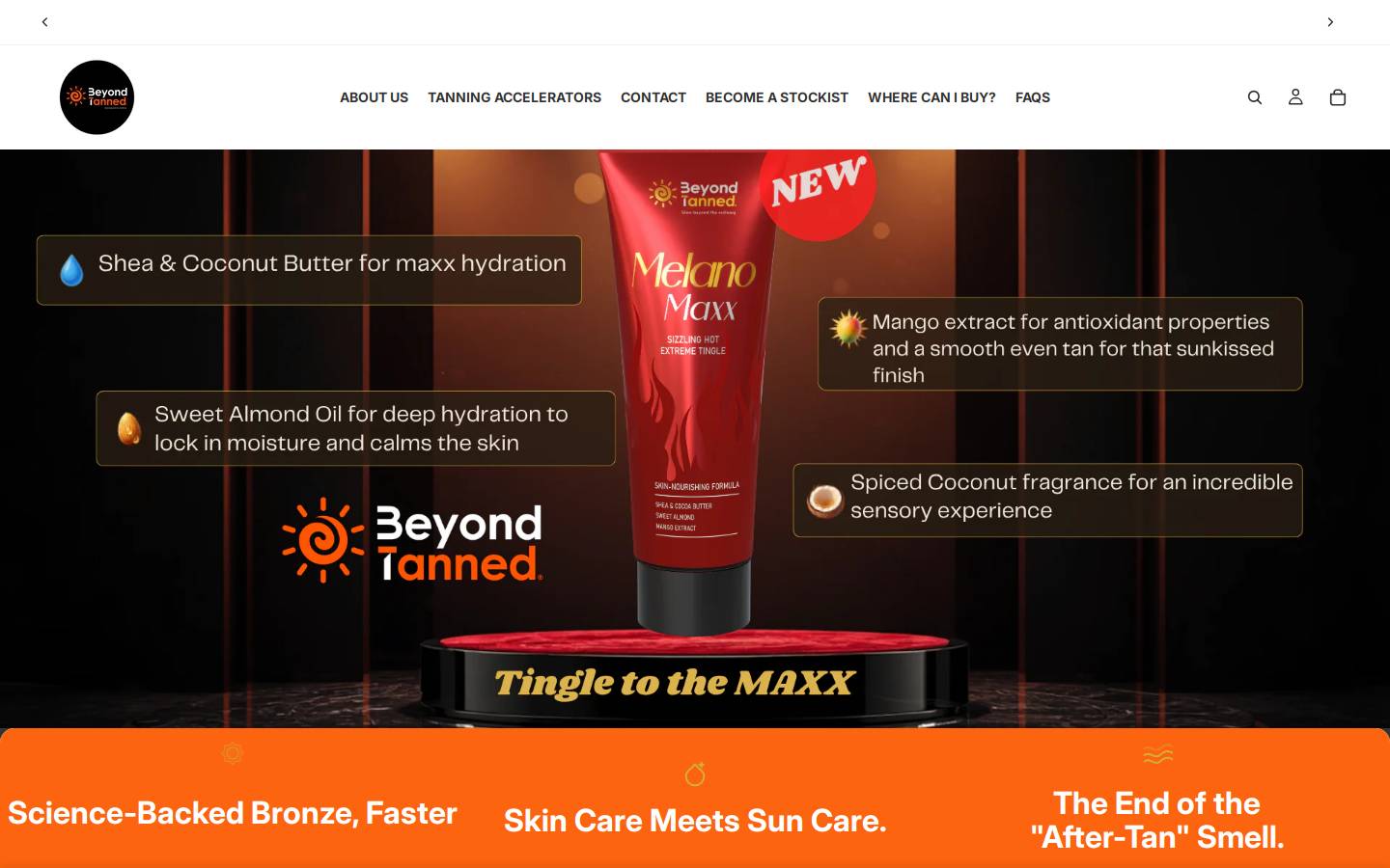beyondtanned.co homepage screenshot