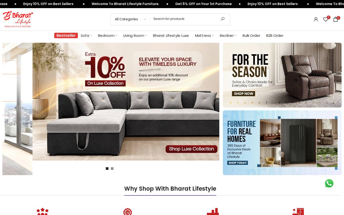 Bharatlifestylefurniture homepage screenshot