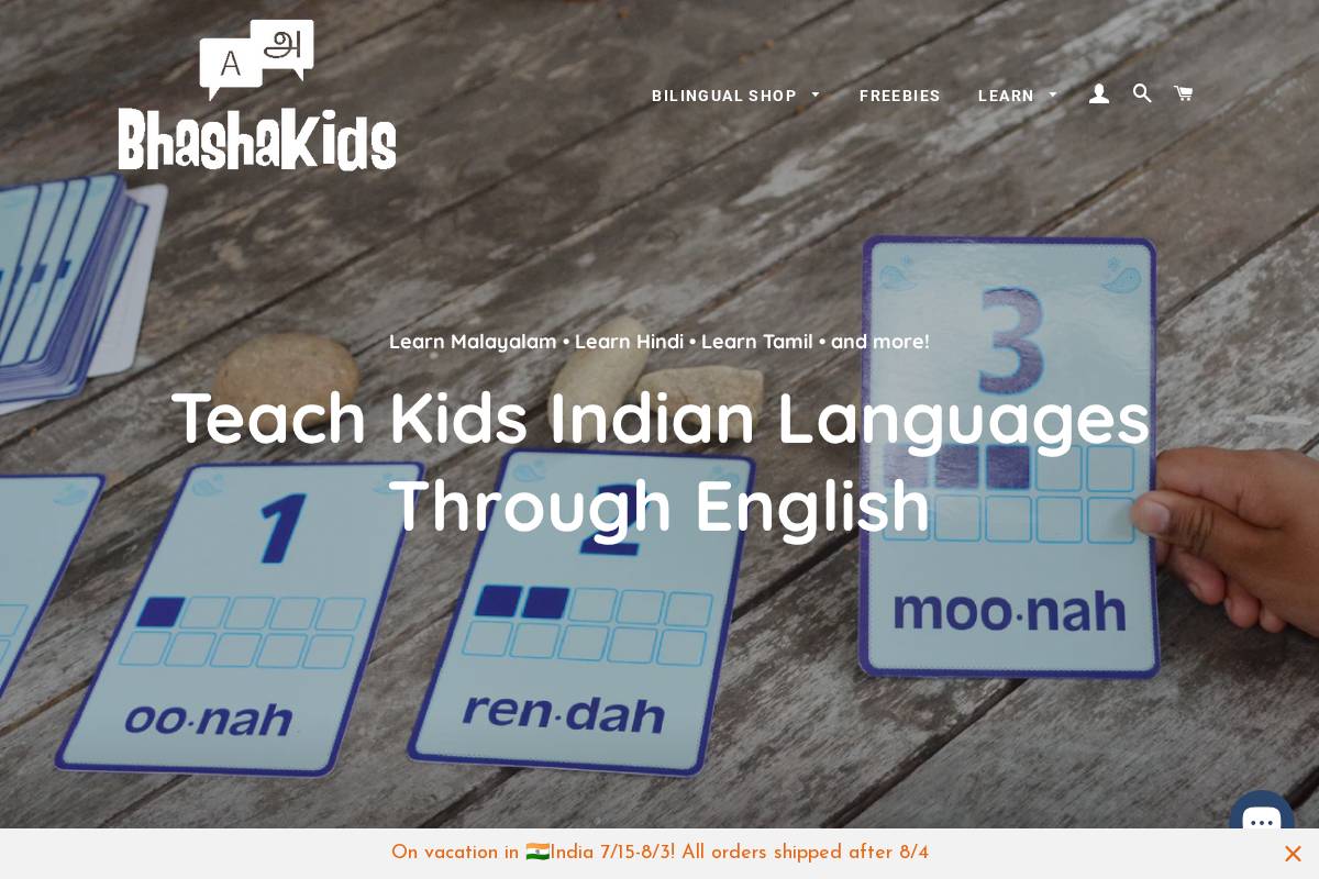 bhashakids.com homepage screenshot