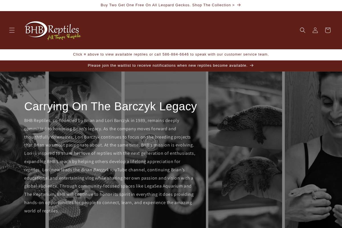 bhbreptiles.com homepage screenshot