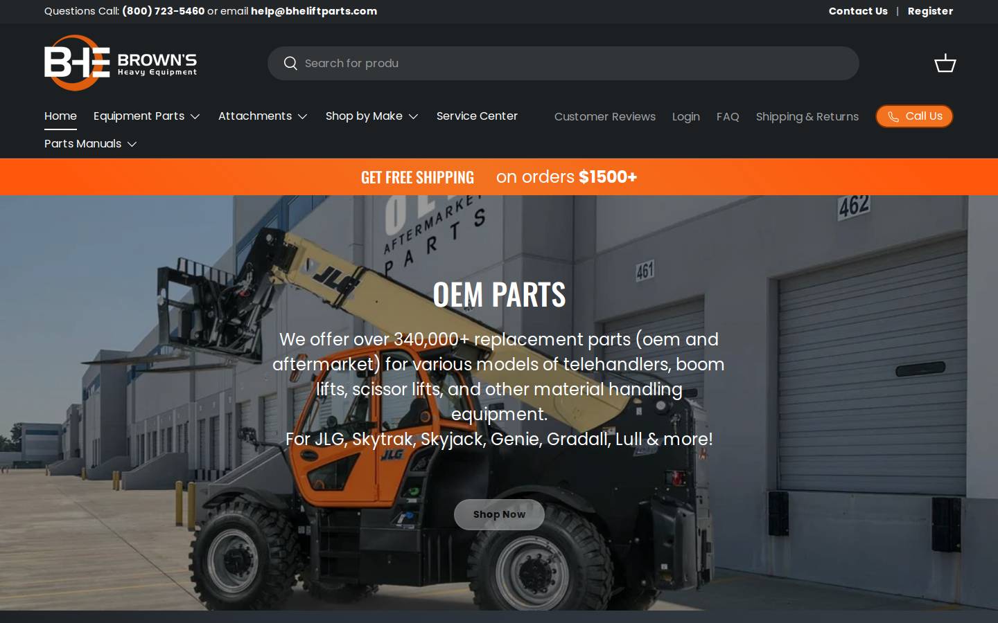 Bheliftparts homepage screenshot