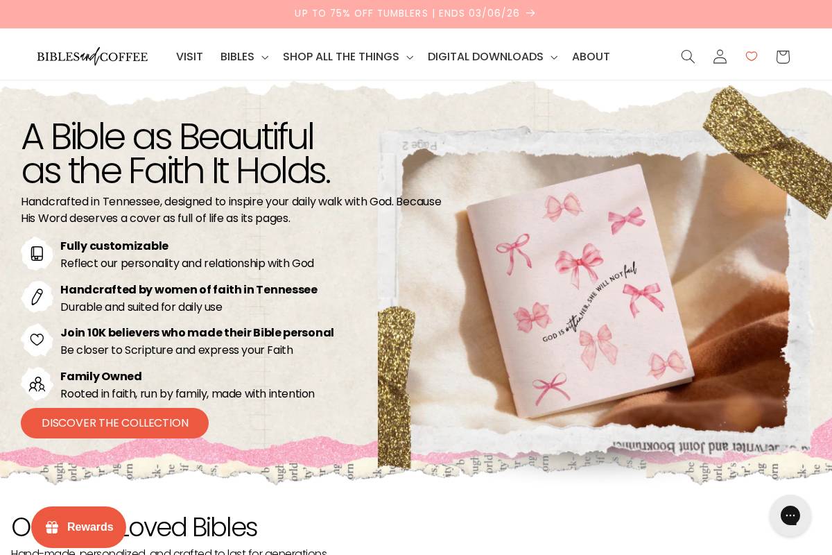 Bibles and Coffee homepage screenshot
