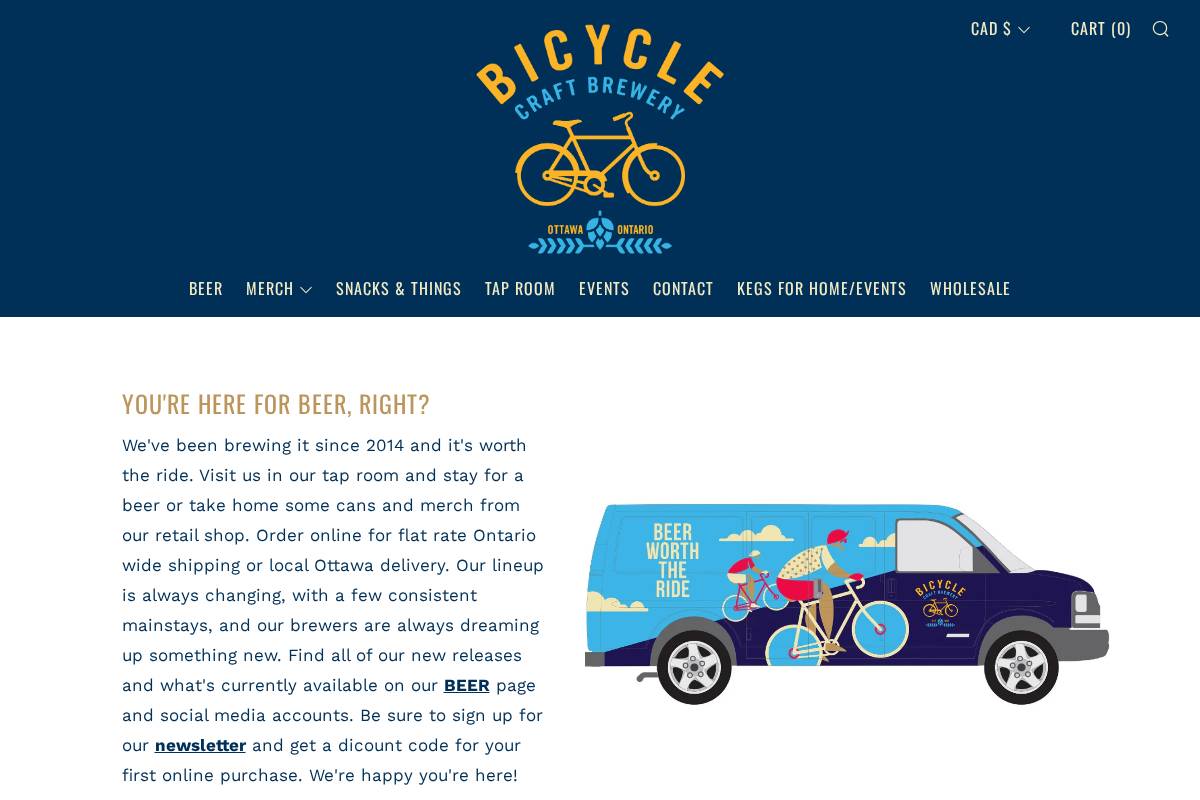 bicyclecraftbrewery.ca homepage screenshot