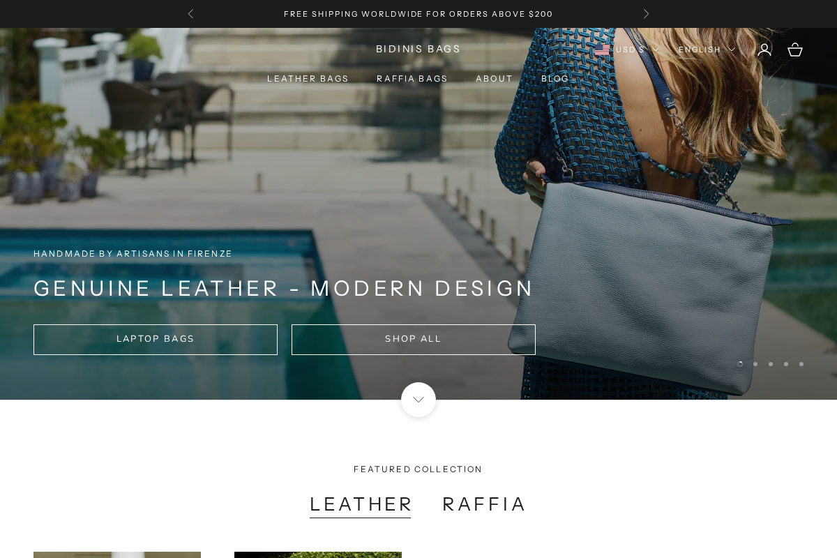 Bidinis Bags homepage screenshot