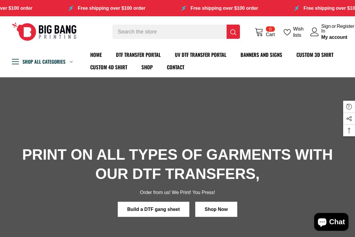 bigbangprinting.com homepage screenshot