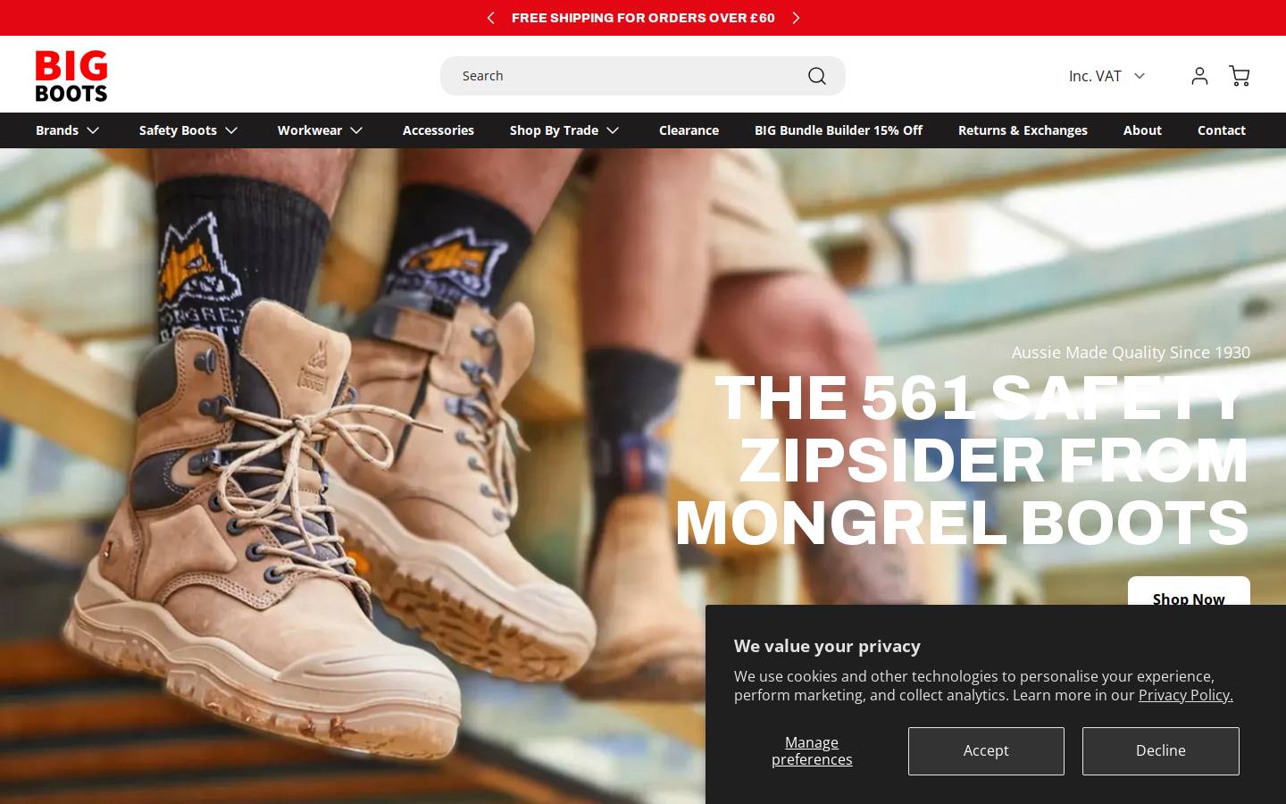 Bigboots homepage screenshot