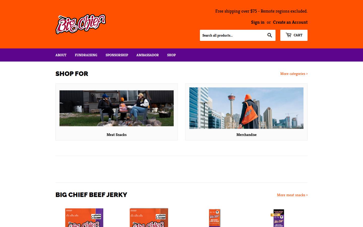 bigchiefmeatsnacks.ca homepage screenshot
