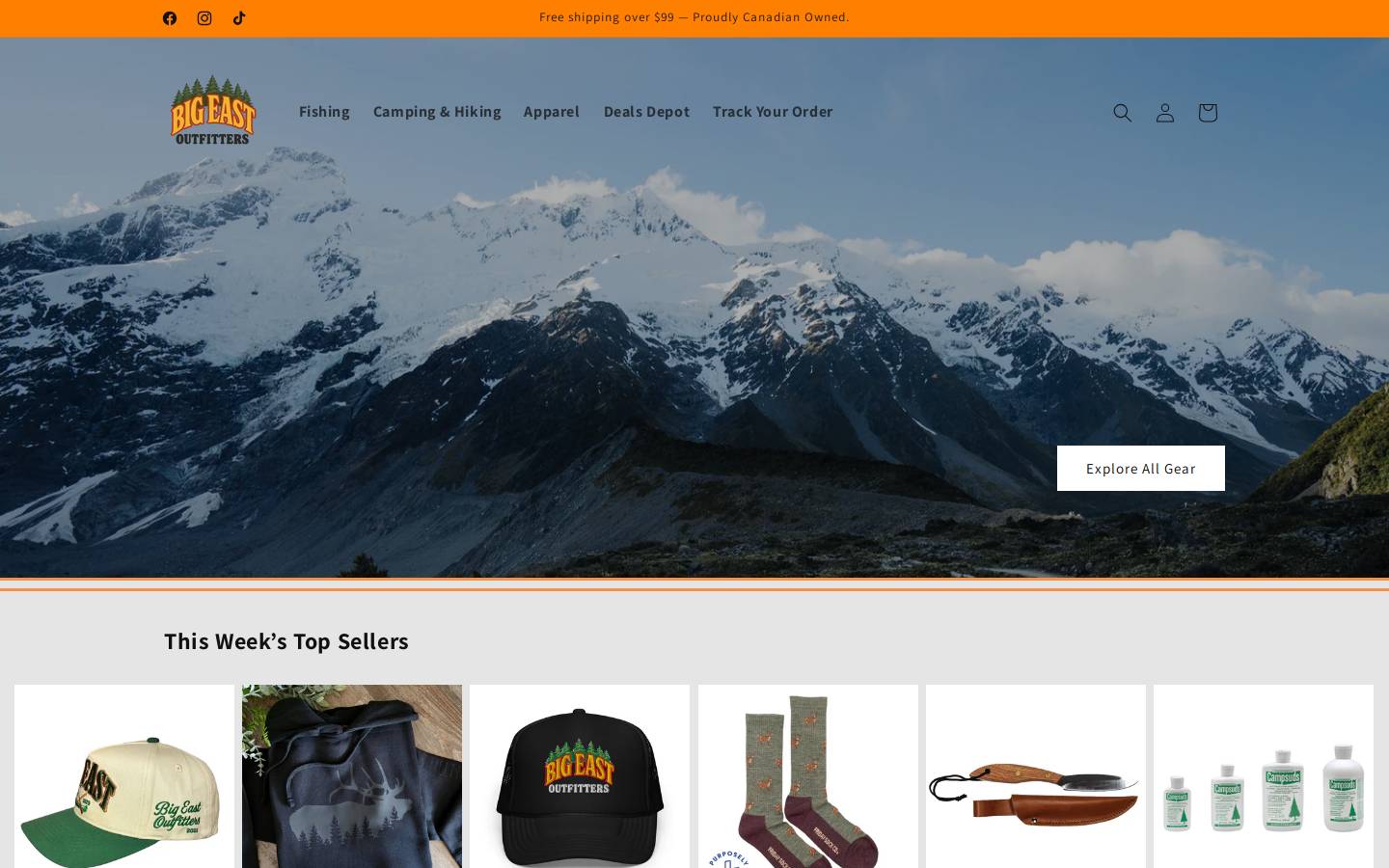 bigeastoutfitters.com homepage screenshot