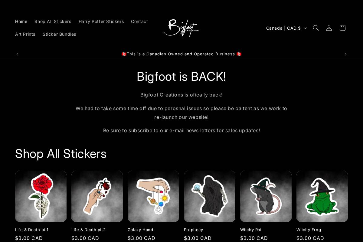 bigfoot-creations.ca homepage screenshot