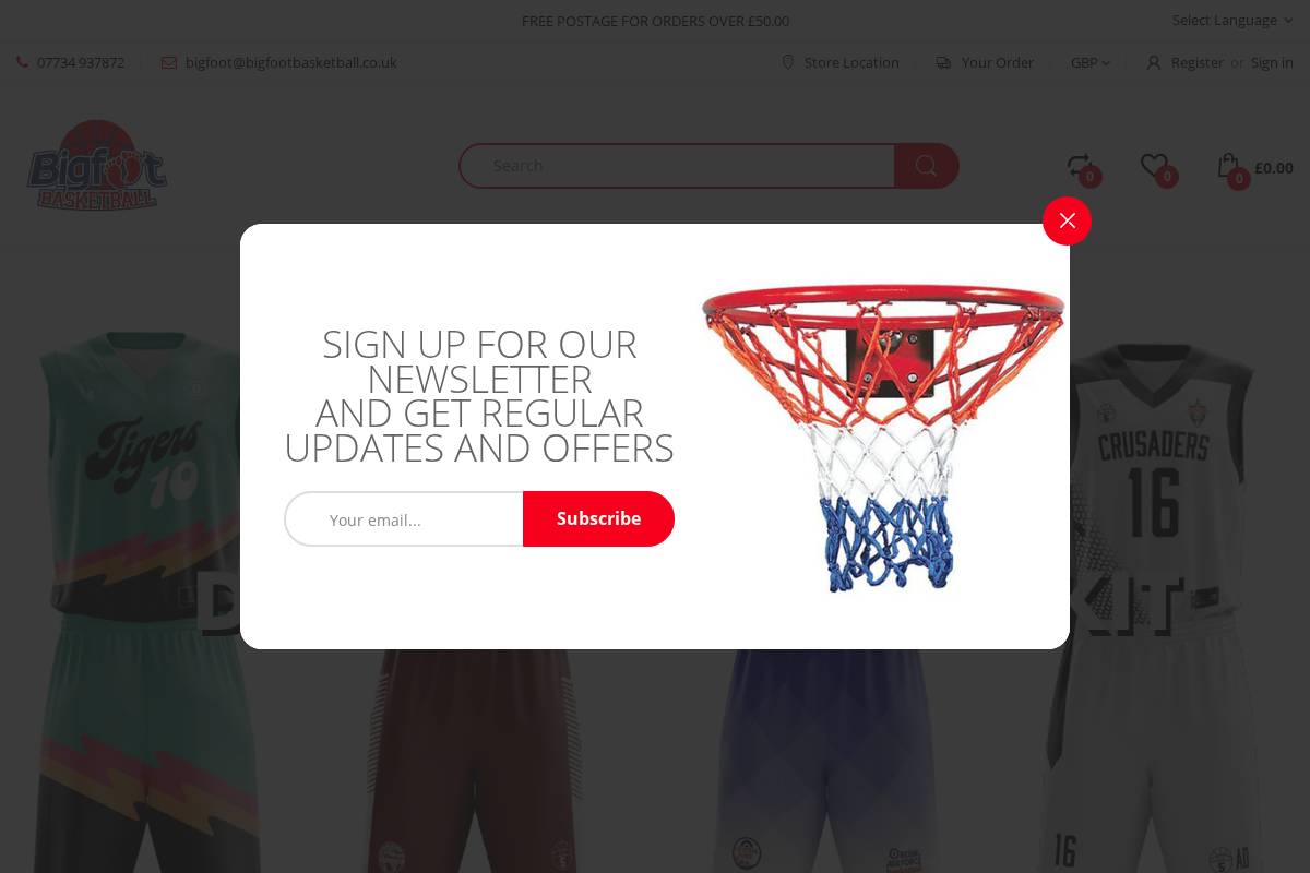 bigfootbasketball.co.uk homepage screenshot