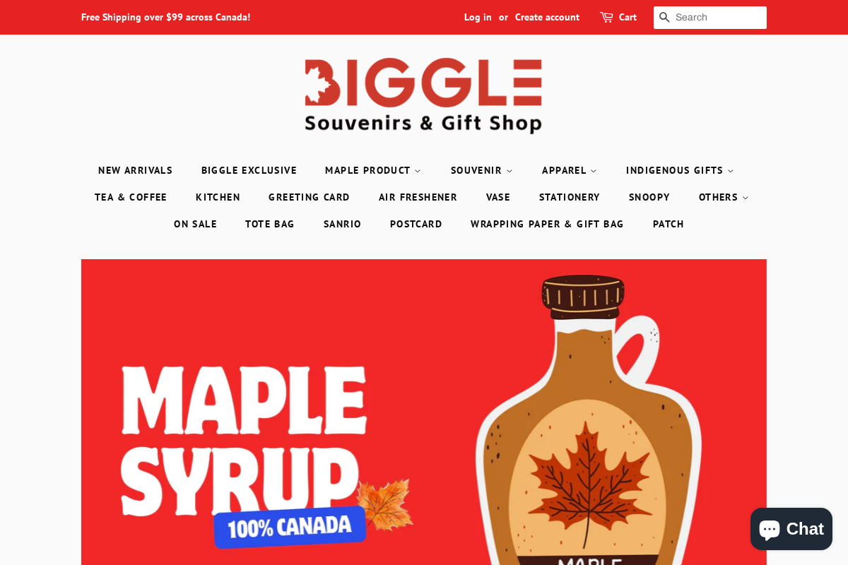 BIGGLE Souvenirs & Gift Shop homepage screenshot
