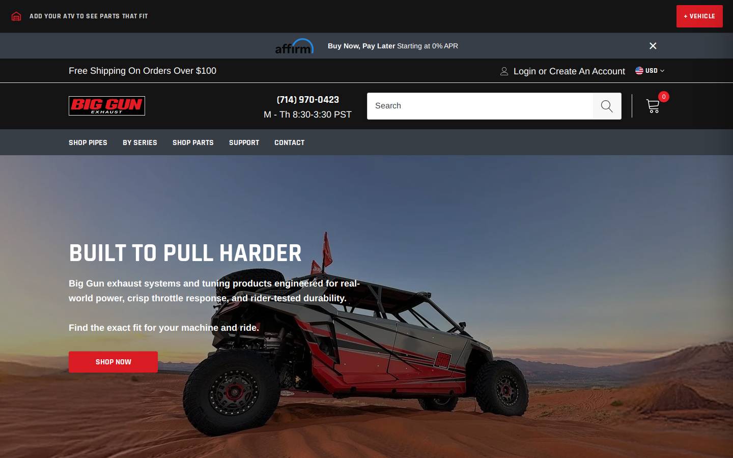 biggunexhaust.com homepage screenshot