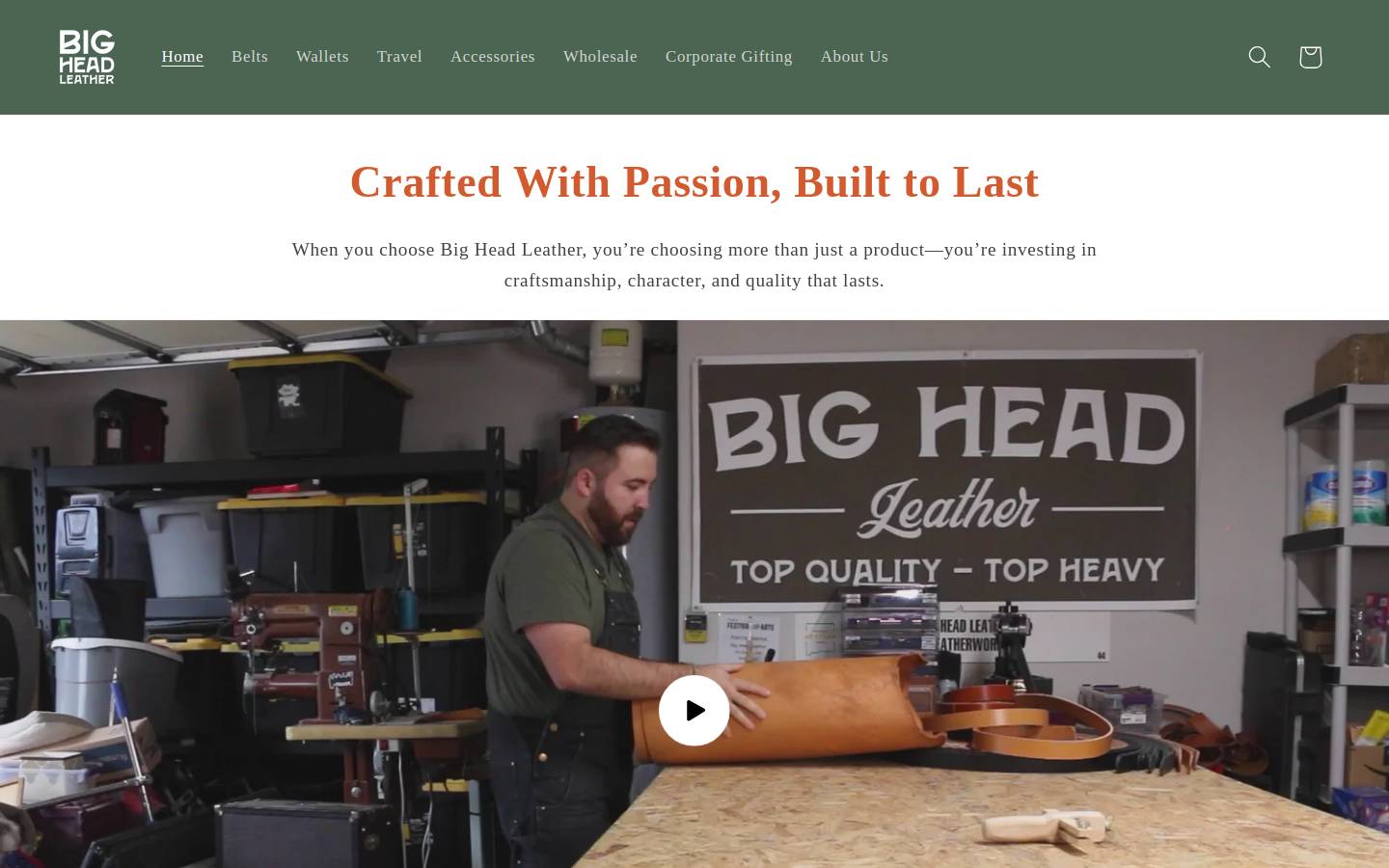 bigheadleather.com homepage screenshot