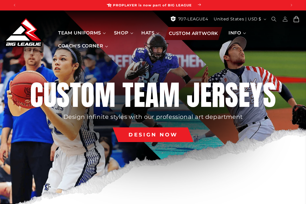 Big League Shirts homepage screenshot