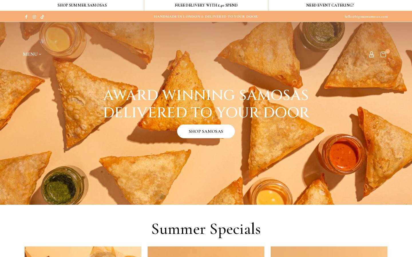 Big Mum’s Samosas homepage screenshot