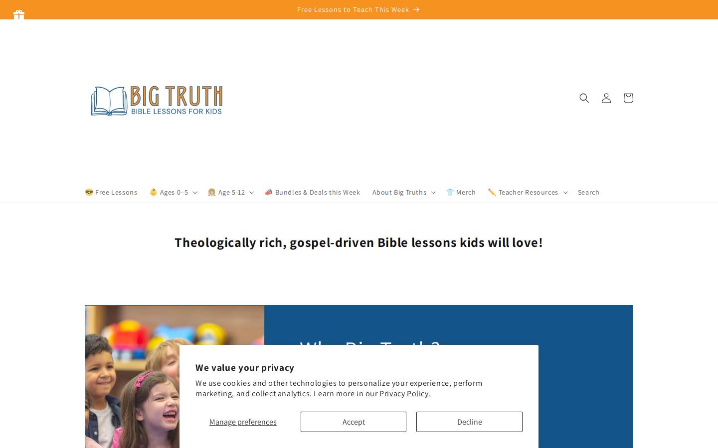 bigtruthbiblelessonsforkids.com homepage screenshot