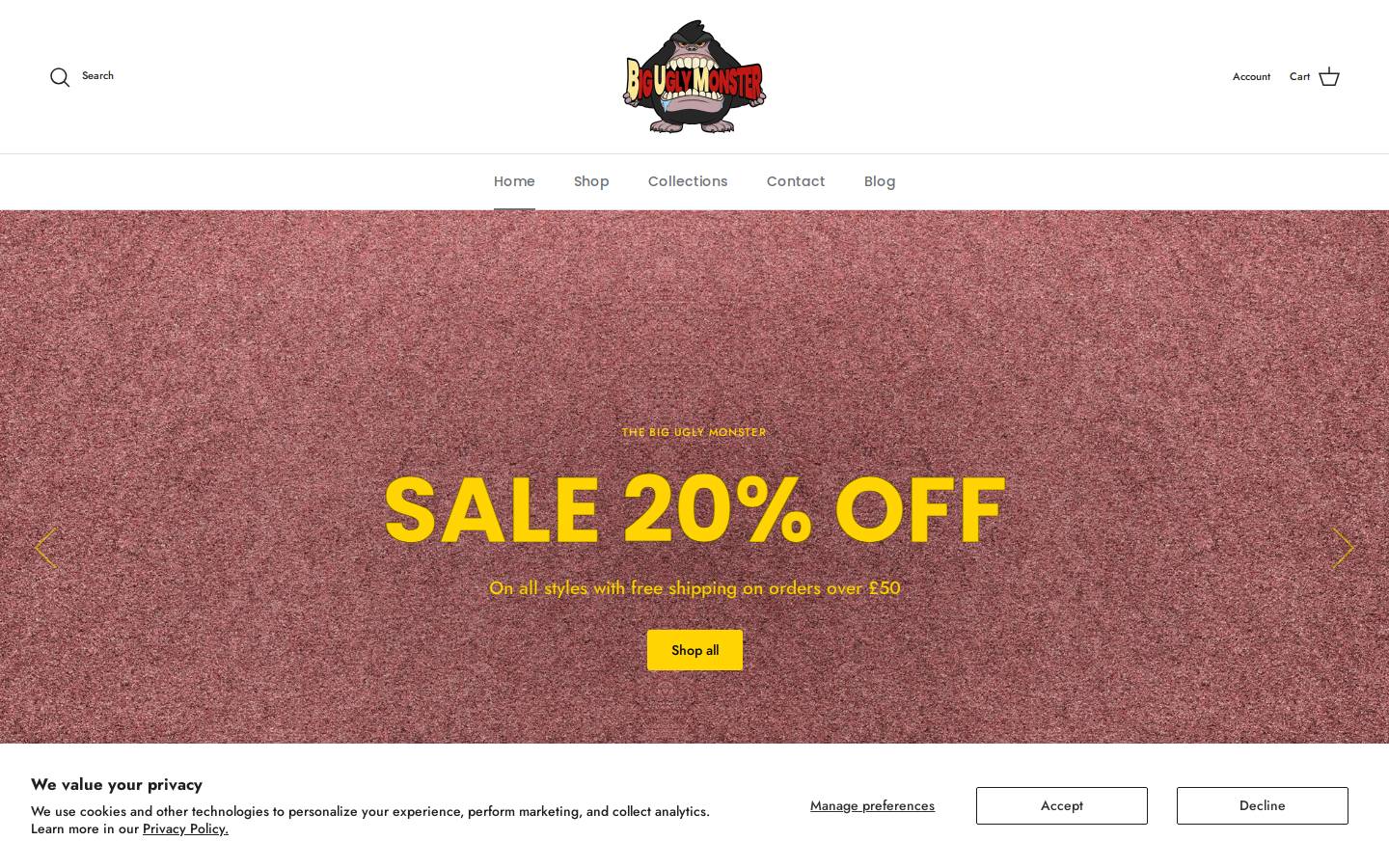 Biguglymonster homepage screenshot